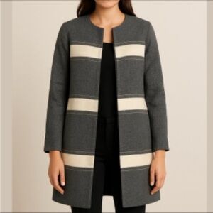 HOBBS LONDON car coat zippered front lined jacket boucle coat grey white size 6